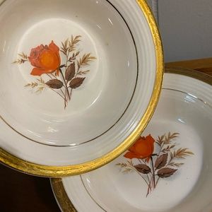 American Limoges Triumph Vermillion Rose Dessert Bowls 22-K Gold Set of 8